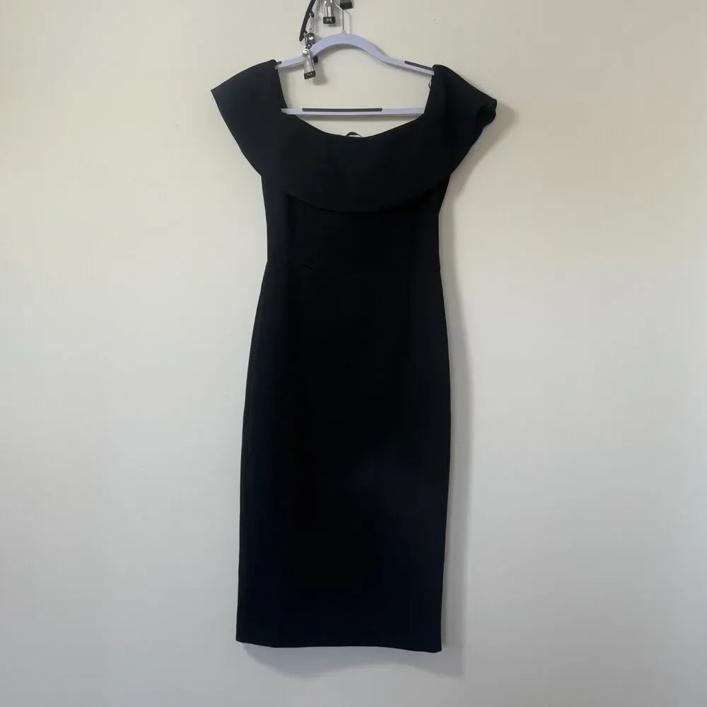 Zara Womens Dress Size S Black Stretch Off Shoulder Classic Midi Cocktail Sheath